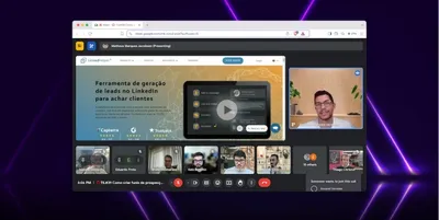 Encontro semanal por videochamada, com apresentação sobre geração de leads