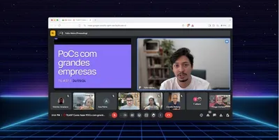 Treinamento por videochamada, com a apresentação "PoCs com grandes empresas"